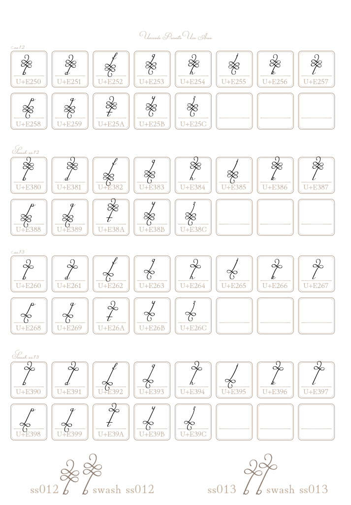 小文字ss12, ss12 swash, ss13, ss13 swash（Rosarium）