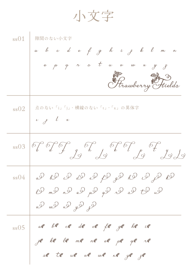 小文字ss01〜ss05（Strawberry Fields）