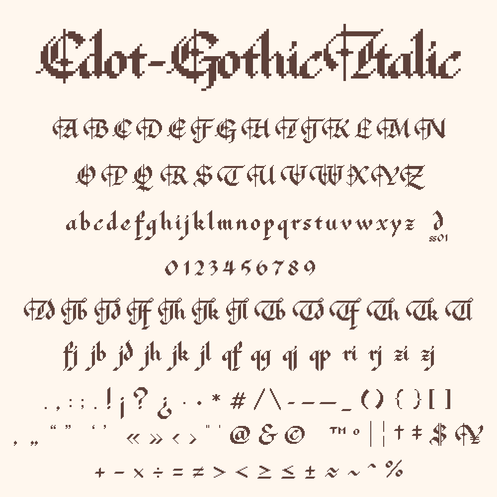 収録文字（Cdot Gothic Italic）