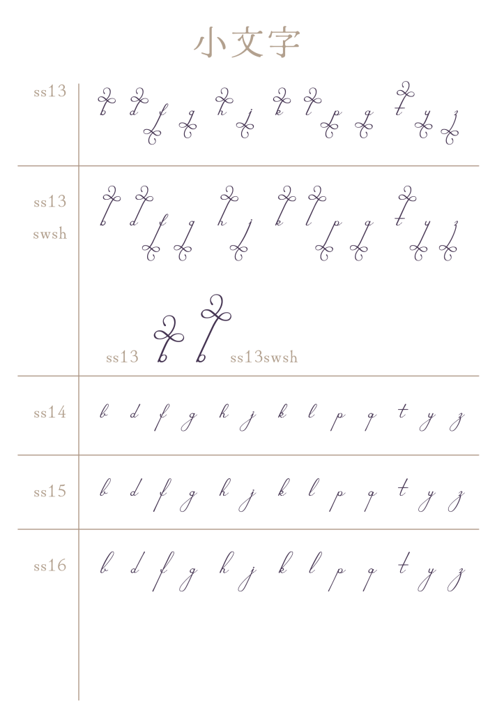小文字ss13, ss13 swsh, ss14〜ss16（Viola Script）