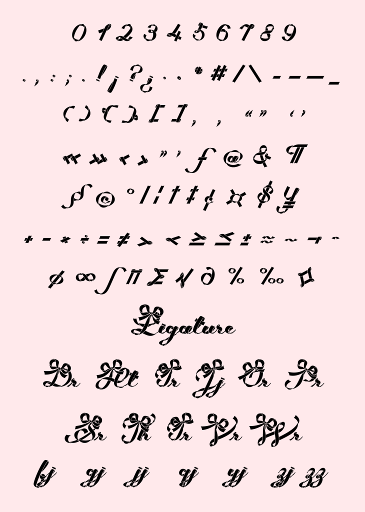 数字・約物・記号・リガチャ(Present Ribbon Script)