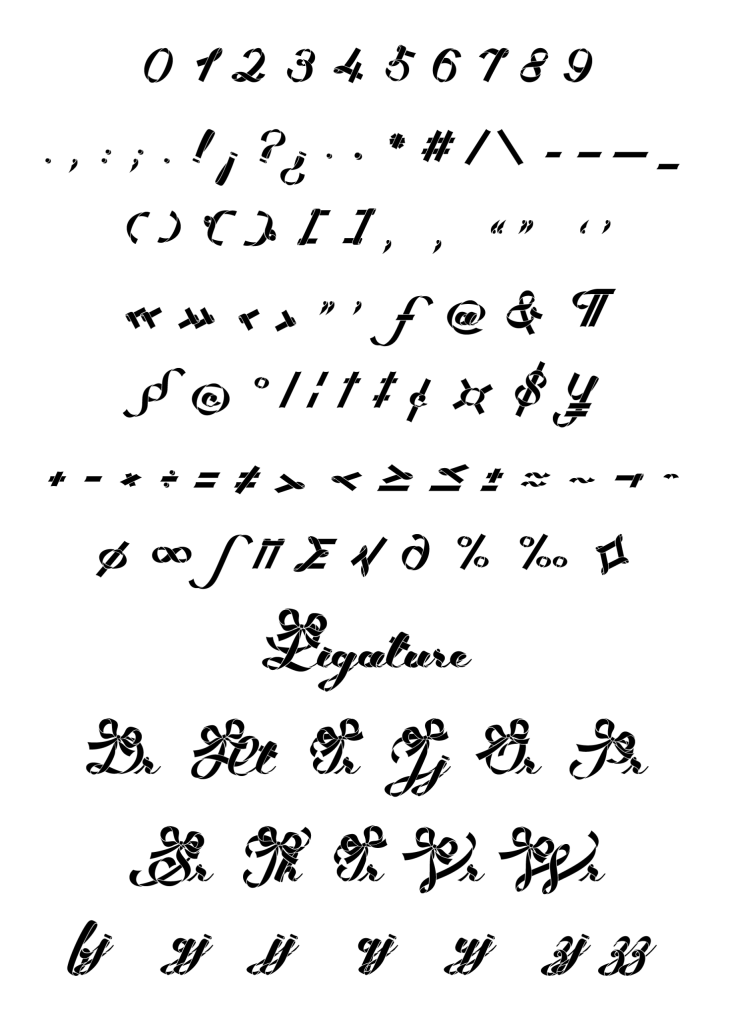 数字・記号・約物・リガチャ（Present Ribbon Script mini）